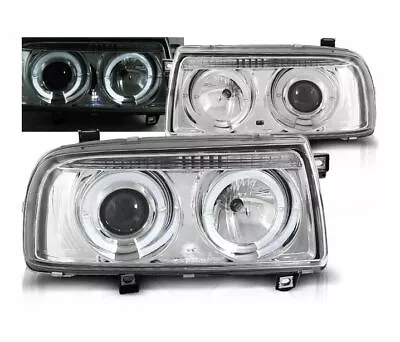 Headlights For VW VENTO 1992 1993 1994 1995 1996 1997 1998 Angel Eyes Chrome LHD • $260.32