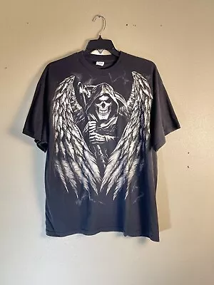 Angel Of Death Grim Reaper Skull Mens Approx Size XXL 2XL Graphic T Shirt Black • $10.98