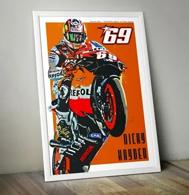 Nicky Hayden Tribute Poster Print. MotoGP Motorsport A4 A3 A2 Wall Art • $36.99