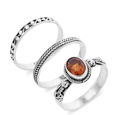 £23 • Buy Royal Bali Collection Set 3 Stacking Madeira Citrine Rings Sterling Silver Sz P