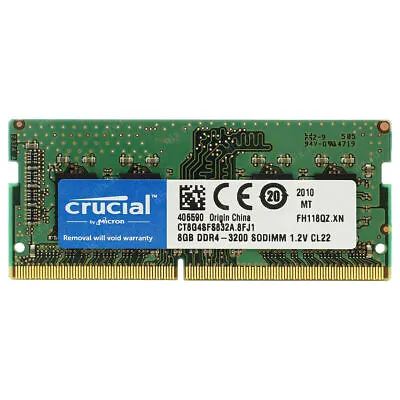 £16.80 • Buy CRUCIAL 8GB DDR4 3200 MHz PC4-25600 Laptop SODIMM Non-ECC 260-Pin Memory RAM 8G