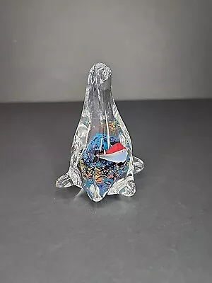 Murano Style Art Glass Penguin Paperweight Colorful Fish In Belly • $19.95