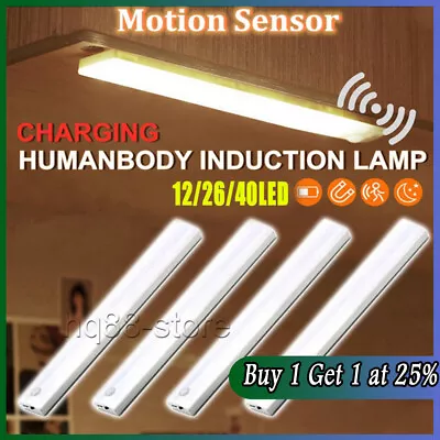 £3.99 • Buy Wireless LED PIR Motion Sensor Light Strip Cabinet Closet USB Rechargeable Lamp