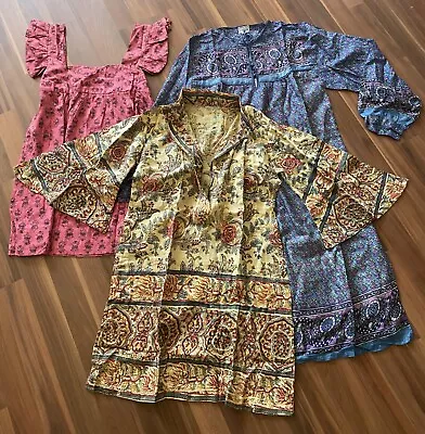 1970s Deadstock Vintage Lot Of 3 Indian Gauze Cotton Dress • $175