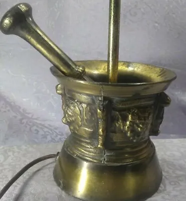 Pharmacist Lamp Vintage Apothecary Mortar And Pestle Lion Head Heavy Brass  • $114.99