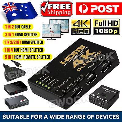 HDMI Splitter 1 In 2 Out Cable Adapter Converter 1080 Multi Display Duplicator A • $5.85