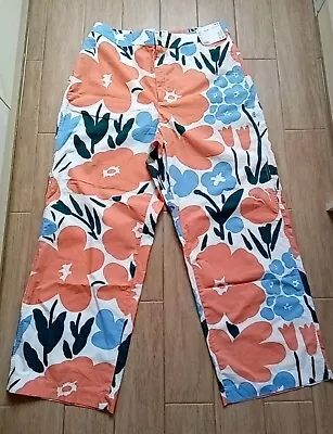 Marimekko Uniqlo Women’s Orange Floral Print Straight-Leg Trousers XXL UK 18 • £29.99