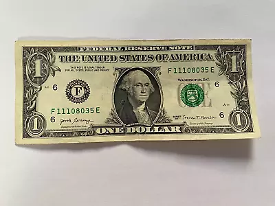 One Dollar Bill Serial Number F 11108035 E $1 Note US Real Money 2017 ACCEPTABLE • $14.99