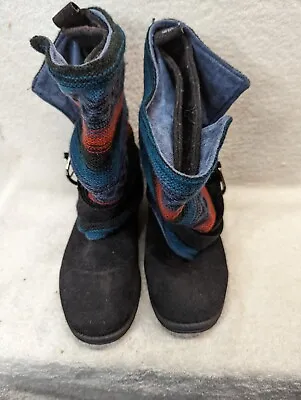 MUK LUKS WOMEN'S NIKKI BELT WRAPPED FAUX SUEDE WINTER BOOTS Sz 8 MULTI 16613-999 • $22.99