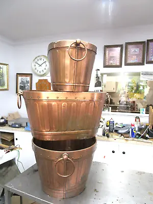Set Of 3 Vintage Large Oval Copper Planters/Pots With Handles • $500
