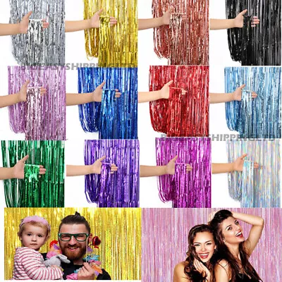 £2.65 • Buy 2m-3m Foil Fringe Tinsel Shimmer Curtain Door Wedding Birthday Party Decorations