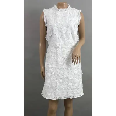 J. Crew Dress Women 2 White Floral Applique Lace High Neck Mini Cocktail Bridal • $49.99