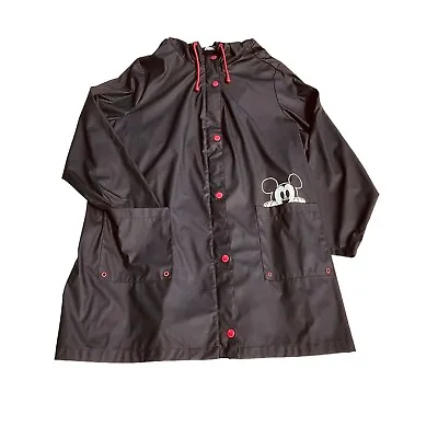 Disney Discovery Peeking Mickey  Black Hooded Rain Jacket 3X Pockets Zip Snap • $50.38