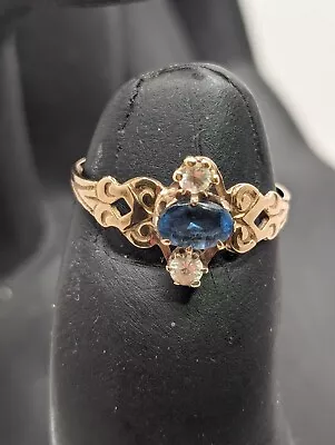 Antique Diamond 10 Kt Gold & Lt Blue Sapphire Victorian Engagement Ring Sz 6.25 • $64