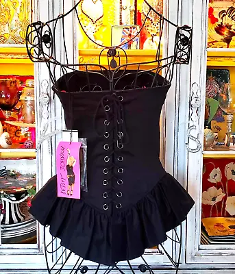 Vintage Betsey Johnson Y2K Black Ruffle Lace Up Corset Dress Shirt Top Bustier 4 • $149.99