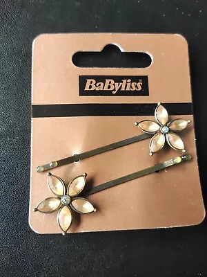 Babyliss 2 Pack Of Vintage Style PEACH Diamante Bead Hair Clips Grips Slides • £5.49