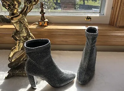 Michael Kors Women Size 5.5 Mandy Bootie Textile Black Silver Heel Boots • $24.50