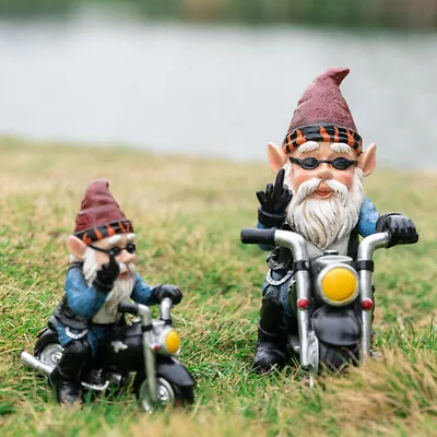 Naughty Garden Motorcycle Novelty Gnome Statues Ornaments Outdoor Decoration • $18.82