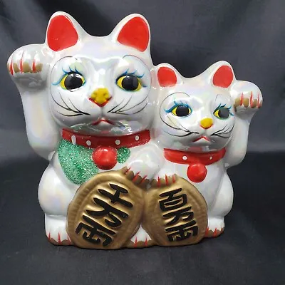 Vintage Maneki Neko Good Luck White Cats Bank Approx 7  W X7  H • $26.64