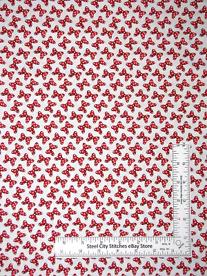 Fabric With © Disney  Minnie Mouse Polka Dot Bows Red White Camelot Yard • $10.98