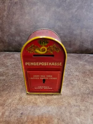 Danish Post Mailbox Bank Tin - Pengepostkasse Vintage - Red Coin Piggy Bank • $10
