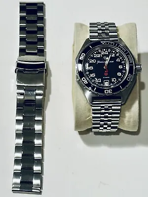 Vostok 650541 KOMANDIRSKIE 42mm Automatic Wristwatch - Black Dial 2 Bracelets • $72