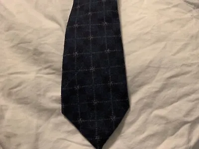 Isaia Napoli 7 Fold Tie Wool Navy Plaid Hand Made In Italy  $235 • $145