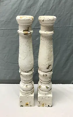 Pair 18  Turned Wood Shabby White Spindles Candle Stick Chunky Holders 2060-23B • $39