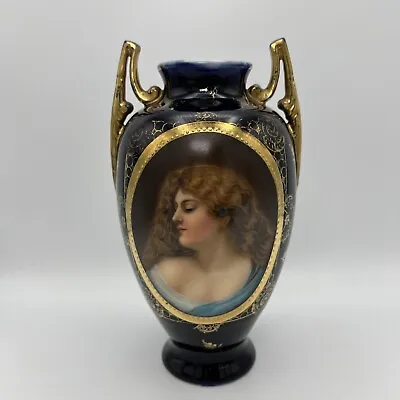 Antique Royal Vienna Porcelain Vase Blue Gold Cameo Made In Austria • $189.99