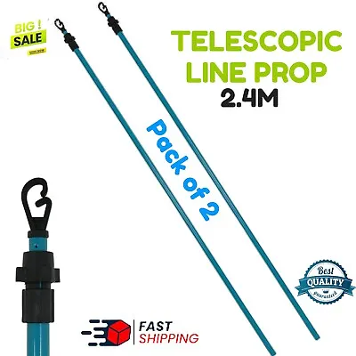 2x Clothes Washing Line Prop Heavy Duty Telescopic Support Extendable 2.4m Pole  • £11.50