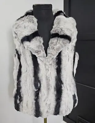 Mint *Surell* Women's B/W 100% Rabbit Hair Fur Vest W/Pockets M L • $120
