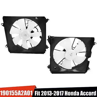 2Pcs Radiator Cooling Fan Set For 2013-2017 Honda Accord W/ Blade Motor & Shroud • $86.99