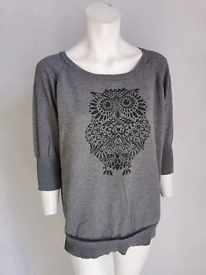 £9.99 • Buy ANIMAL Grey Round Neck 3/4 Sleeve Owl Motif Tight Knit Jumper Top Size 12
