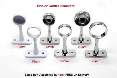Brackets White Or Chrome End Supports For Pole Rail Fitting 19mm Or 25mm • £16.99