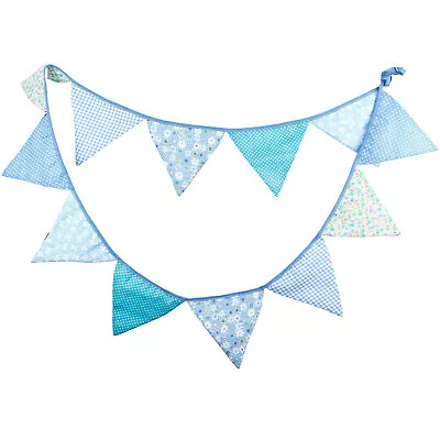 3.2M Vintage Blue Cotton Fabric Flag Bunting Baby Shower Nursing Party Decor • $13.95