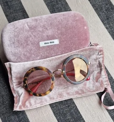 Miu Miu 13NS Round Sunglasses - Matte Brown Tortoise Shell - Pink Tint • £150