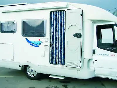 Chenille Door Curtain Fly Screen / Motorhome Caravan BLUE WHITE   / VC47NC0202 • $35.78