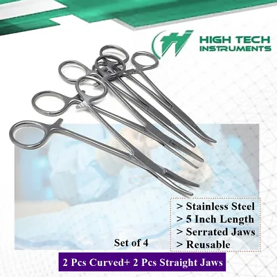 Surgical Locking Hemostat Forceps 5  STR+CRV Jaws Medical Instruments Set Of 4 • $8.99