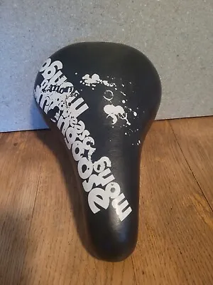 Mongoose BMX Bike Seat WHITE LOGO BLACK Writing Saddle Bicycle Seat BMX Used • $8