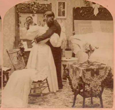 Couple Looking In Mirror  Reflection .  B.W. Kilburn  Stereoview Photo • $3.99