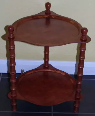 Corner Parquetry Pressed Cherry Plywood Teak Wood 2 Shelf Occasional Table • £35