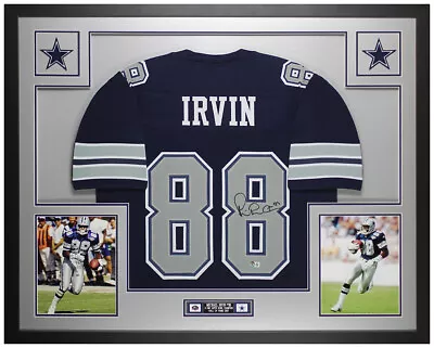 Michael Irvin Autographed And Framed Blue Dallas Jersey Auto Beckett COA • $695