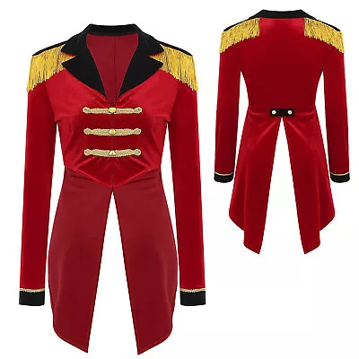 US Women's Velvet Victorian Steampunk Lapel Tailcoat Ringmaster Circus Jacket  • $21.43