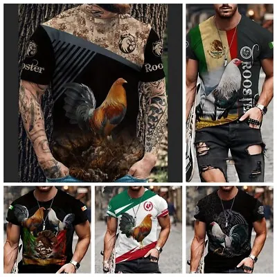 T Shirt Men Rooster Mexican Aztec Chicken Casual Fashion Short Sleeve Mexico Tee • $19.86