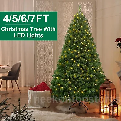 Artificial Christmas Tree With Lights 4/5/6/7ft Hinged Spruce Holiday Xmas Tree • $50.99