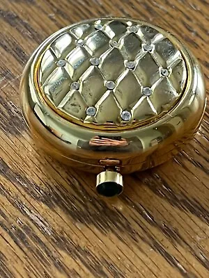 Tova Vintage Compact Quilted Goldtone Solid Perfume Case Holder With Crystals. • $12.99
