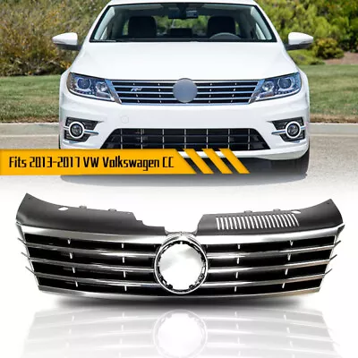 Fit 2013-2017 VW Volkswagen CC Black&Chrome Trim Mesh Front Bumper Grille Grill • $99