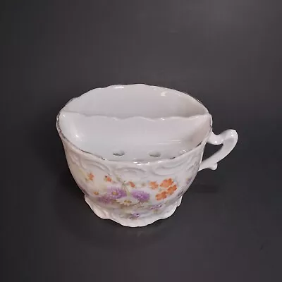 Vintage Gentlemen Victorian Mustache Tea Cup Embossed Floral Daisies Shaving Mug • $10.99