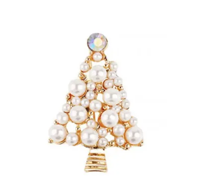 Vintage Pearl And Crystal Christmas Tree Gold Brooch Pin • $17.50