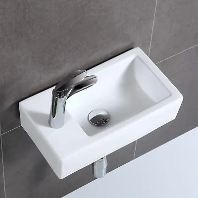 Basin Sink White Square Ceramic Small Modern Cloakroom Basin Wall Hung Corner • $49.99